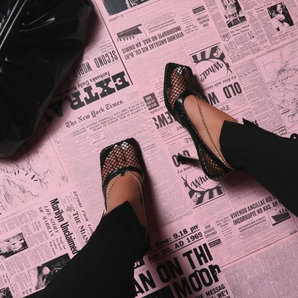 Diamante Fishnet Court Kitten Heel In Black Faux L - Picture 4 of 8